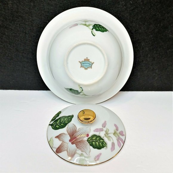 Yamaka (Newcrest) Hibiscus 6½" Covered Sugar Bowl Occupied Japan Gold Trim - Picture 4 of 5